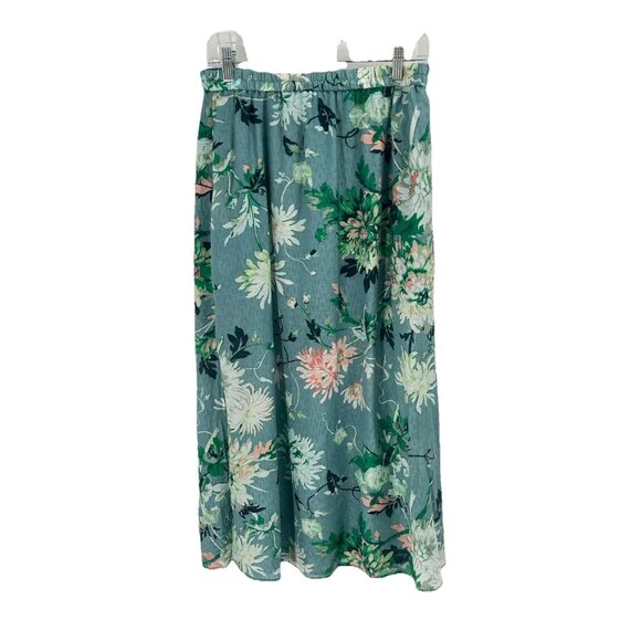 H&M Maxi Skirt Pull On Blue Green Floral Beachy Resort Sz M - Picture 1 of 3
